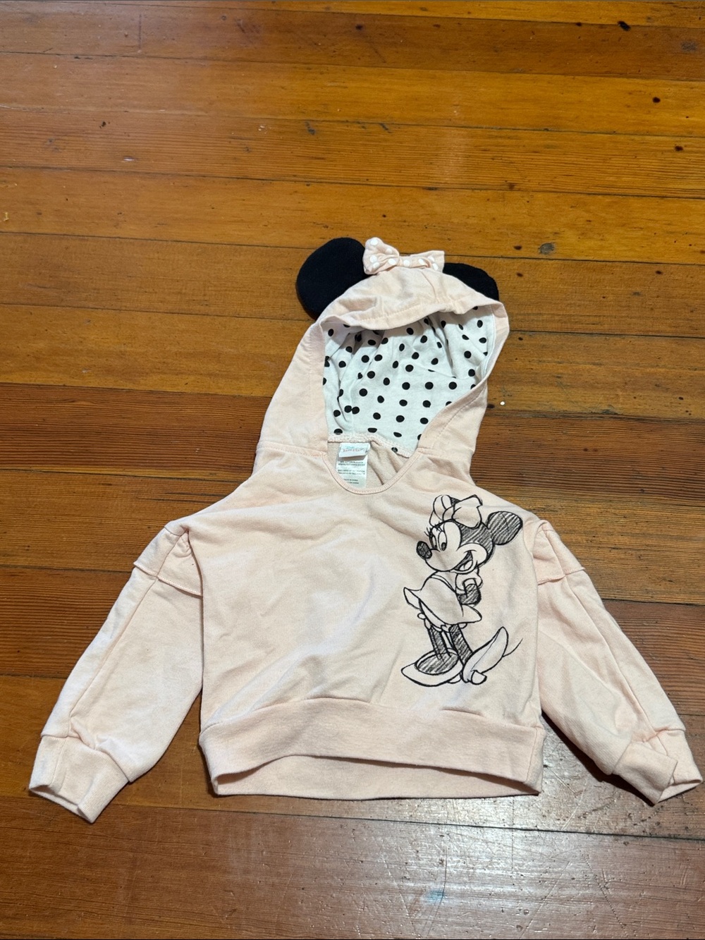 Disney Light Pink Minnie Mouse Hooded Sweatshirt with Polka-Dot Lining